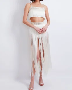 PatBO All-Over Fringe Maxi Skirt with Built-In Bottom (FINAL SALE)- Bottoms