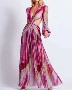 PatBO Aura Metallic Plunge Maxi Dress- Dresses & Jumpsuits