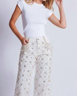 PatBO Beaded Wide Leg Jeans (FINAL SALE)- Matching Sets|Denim