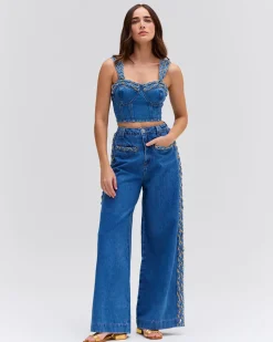 PatBO Braided Wide Leg Jeans- Matching Sets|Denim