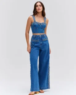 PatBO Braided Wide Leg Jeans- Matching Sets|Denim