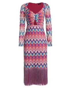 PatBO CROCHET CUT-OUT FRINGE TRIM MIDI DRESS (FINAL SALE)- Beach Dresses|Dresses & Jumpsuits