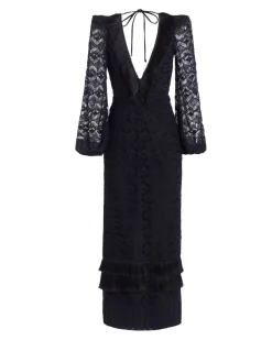PatBO Crochet Plunge Fringe Trim Maxi- Dresses & Jumpsuits