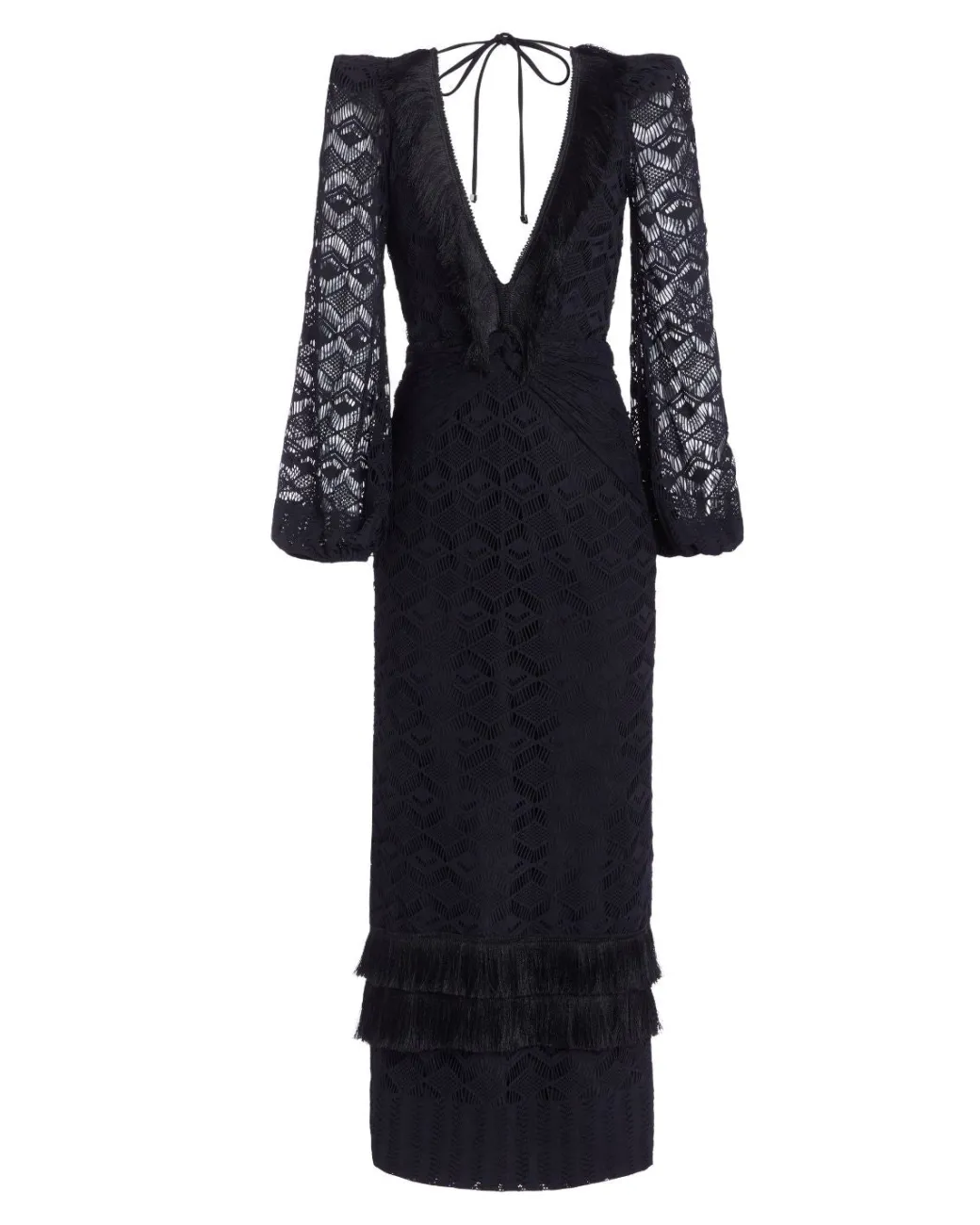 PatBO Crochet Plunge Fringe Trim Maxi- Dresses & Jumpsuits