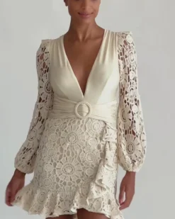 PatBO Crochet Plunge Mini Dress- Dresses & Jumpsuits|Beach Dresses