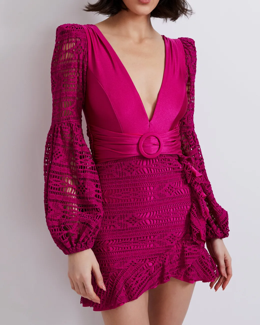 PatBO Crochet Plunge Mini Dress (FINAL SALE)- Dresses & Jumpsuits