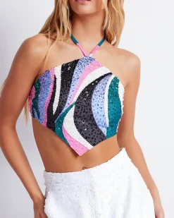 PatBO DELOS BEADED HALTERNECK TOP (FINAL SALE)- Tops & Bodysuits