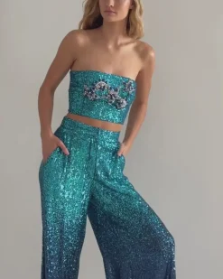 PatBO EMBROIDERED OMBRE SEQUIN TOP (FINAL SALE)- Matching Sets|Tops & Bodysuits