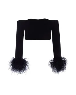 PatBO Feather Trim Knit Top (FINAL SALE)- Tops & Bodysuits