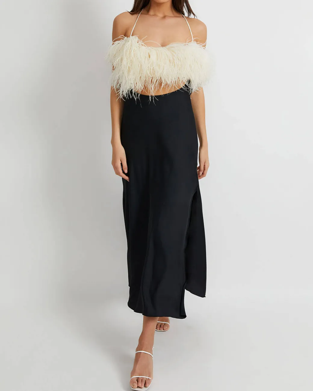 PatBO Feather Trim Maxi Slip Dress (FINAL SALE)- Dresses & Jumpsuits