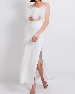 PatBO FEATHER TRIM MAXI SLIP DRESS (FINAL SALE)- Dresses & Jumpsuits
