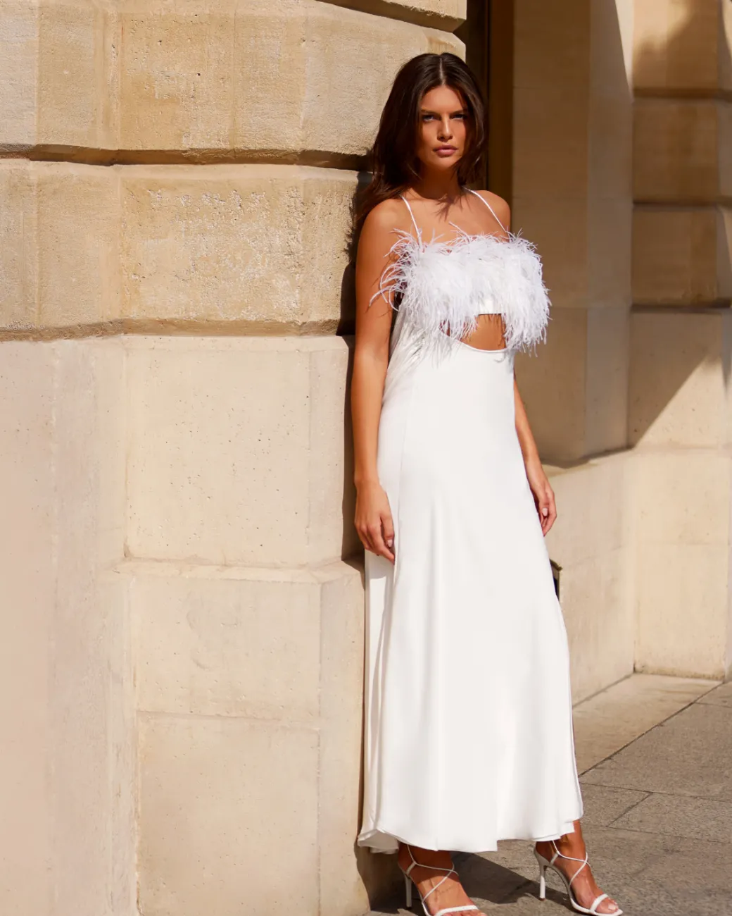 PatBO FEATHER TRIM MAXI SLIP DRESS (FINAL SALE)- Dresses & Jumpsuits