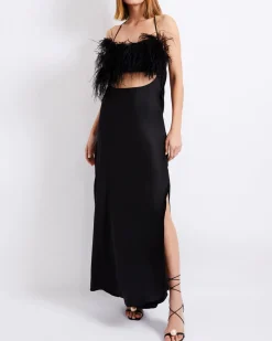 PatBO FEATHER TRIM MAXI SLIP DRESS (FINAL SALE)- Dresses & Jumpsuits