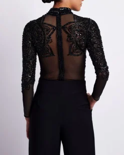 PatBO HAND BEADED TULLE BODYSUIT (EXCLUSIVE)- Tops & Bodysuits