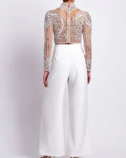 PatBO HAND BEADED TULLE CROPPED TOP (EXCLUSIVE)- Tops & Bodysuits