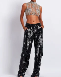 PatBO HAND-BEADED CROPPED TOP- Tops & Bodysuits