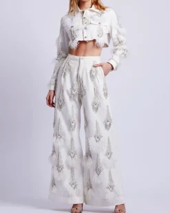 PatBO Hand-Beaded Denim and Feather Jeans (FINAL SALE)- Denim|Bottoms