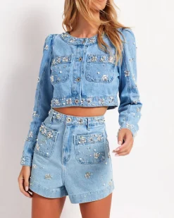 PatBO Hand-Beaded Shorts (FINAL SALE)- Matching Sets|Denim