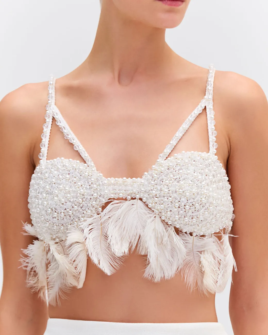 PatBO Hand-Beaded Feather Top (EXCLUSIVE)- Tops & Bodysuits