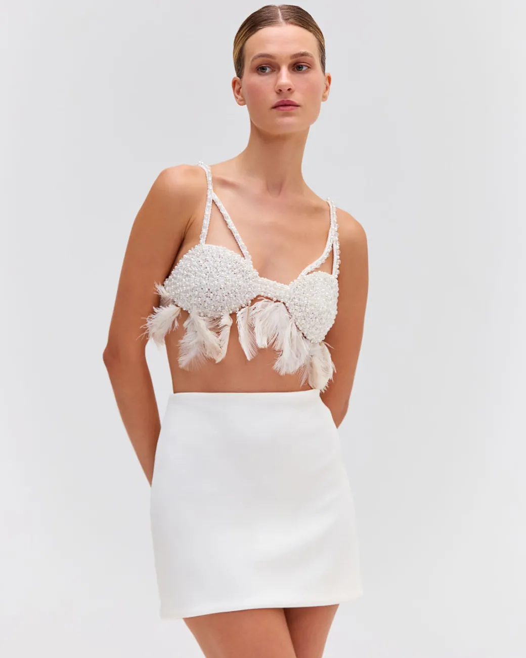 PatBO Hand-Beaded Feather Top (EXCLUSIVE)- Tops & Bodysuits