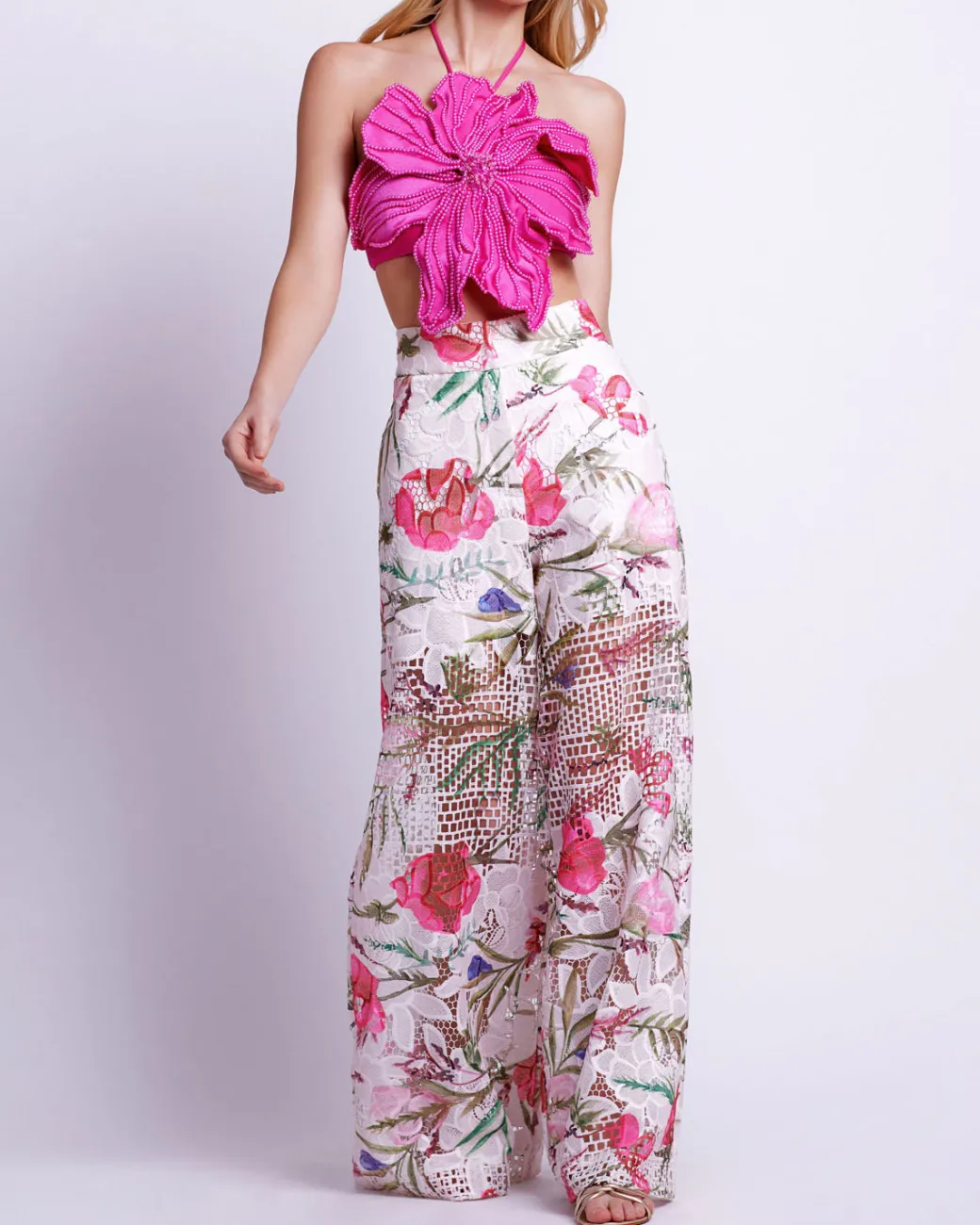 PatBO HAND-BEADED FLOWER TOP- Tops & Bodysuits