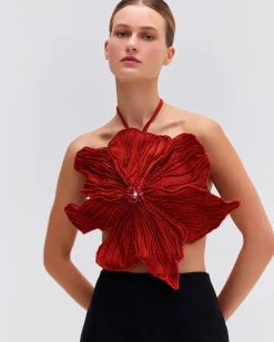 PatBO HAND-BEADED FLOWER TOP (EXCLUSIVE)- Tops & Bodysuits