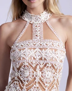PatBO Hand-Beaded High Neck Mini Dress (EXCLUSIVE)- Dresses & Jumpsuits