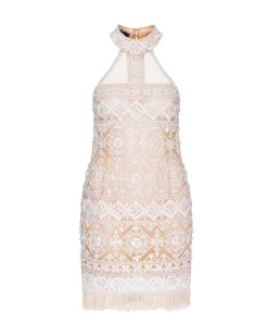 PatBO Hand-Beaded High Neck Mini Dress (EXCLUSIVE)- Dresses & Jumpsuits