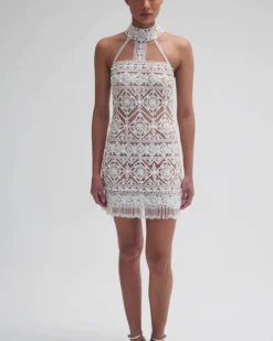 PatBO Hand-Beaded High Neck Mini Dress (EXCLUSIVE)- Dresses & Jumpsuits