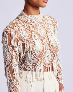 PatBO Hand-Beaded High Neck Top (EXCLUSIVE)- Tops & Bodysuits