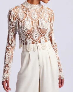 PatBO Hand-Beaded High Neck Top (EXCLUSIVE)- Tops & Bodysuits