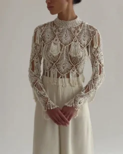 PatBO Hand-Beaded High Neck Top (EXCLUSIVE)- Tops & Bodysuits