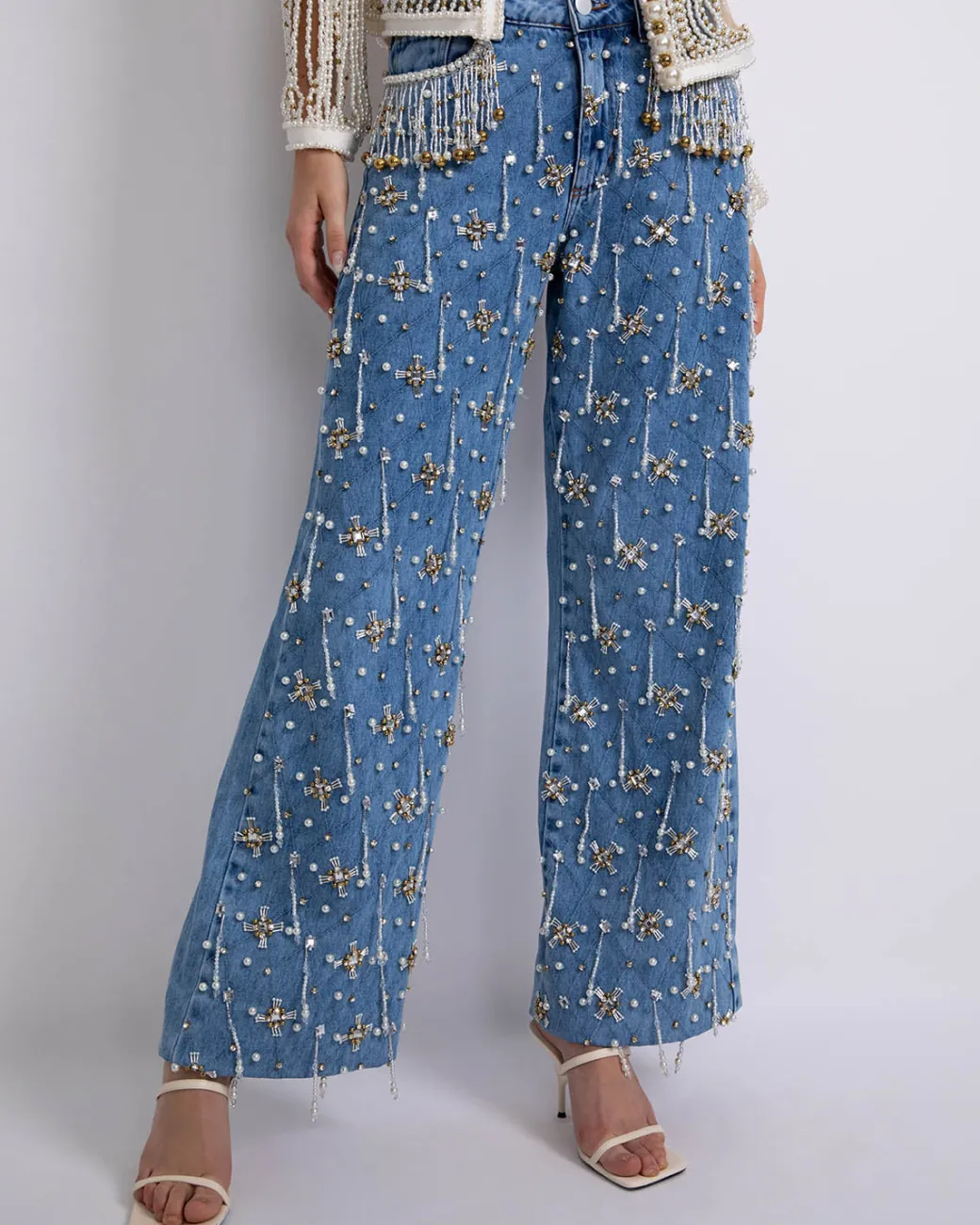 PatBO HAND-BEADED HIGH WAIST JEANS (FINAL SALE)- Matching Sets|Denim