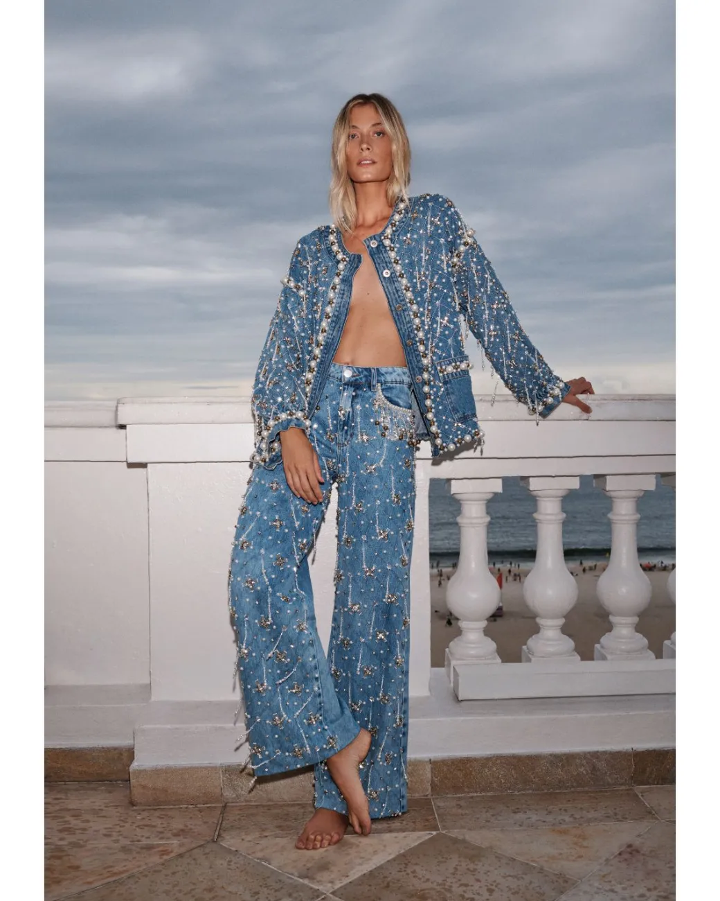PatBO HAND-BEADED HIGH WAIST JEANS (FINAL SALE)- Matching Sets|Denim