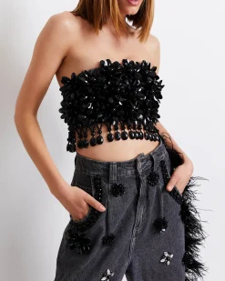 PatBO HAND-BEADED JEANS WITH FEATHER TRIM (FINAL SALE)- Matching Sets|Denim