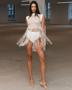 PatBO HAND-BEADED LACE TOP (EXCLUSIVE)- Tops & Bodysuits