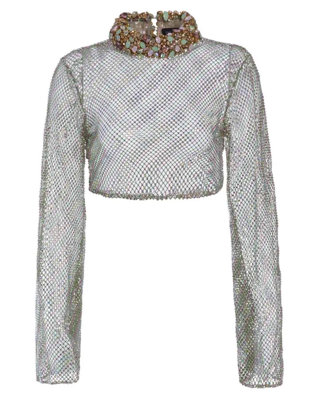 PatBO Hand-Beaded Rhinestone Netted Top (EXCLUSIVE) (FINAL SALE)- Tops & Bodysuits
