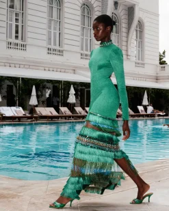 PatBO HIGH NECK MAXI DRESS WITH BEADED FRINGE (FINAL SALE)- Dresses & Jumpsuits