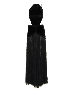 PatBO High Neck Velvet and Lace Gown (RUNWAY)- Dresses & Jumpsuits