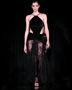 PatBO High Neck Velvet and Lace Gown (RUNWAY)- Dresses & Jumpsuits