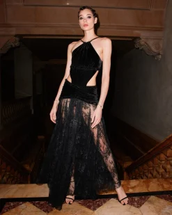PatBO High Neck Velvet and Lace Gown (RUNWAY)- Dresses & Jumpsuits