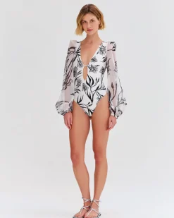 PatBO IRIS LONG SLEEVE EMBROIDERED ONE PIECE- One Pieces
