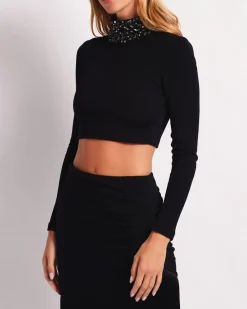 PatBO Knit Mock Neck Cropped Top (FINAL SALE)- Tops & Bodysuits