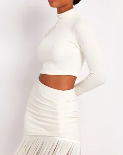 PatBO Knit Mock Neck Cropped Top (FINAL SALE)- Tops & Bodysuits