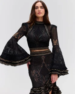 PatBO LACE AND FRINGE BELL SLEEVE TOP- Matching Sets|Tops & Bodysuits