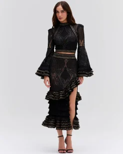 PatBO LACE AND FRINGE BELL SLEEVE TOP- Matching Sets|Tops & Bodysuits