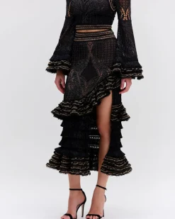 PatBO LACE AND FRINGE MAXI SKIRT- Matching Sets|Bottoms