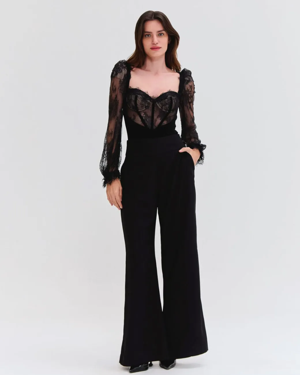 PatBO LACE AND VELVET BODYSUIT- Tops & Bodysuits
