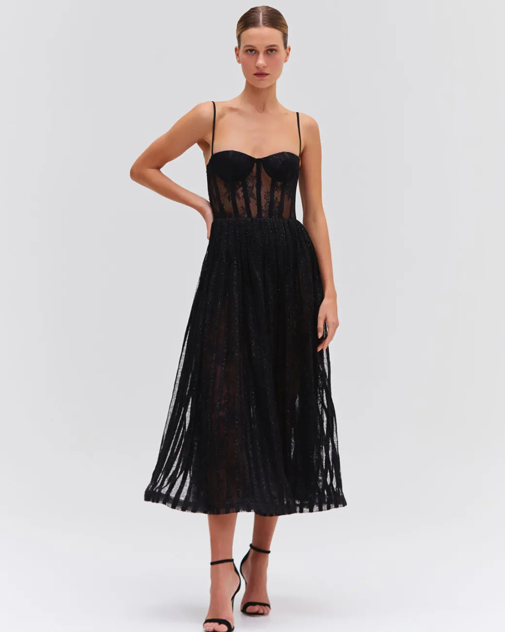 PatBO LUREX TULLE BUSTIER MIDI DRESS- Dresses & Jumpsuits