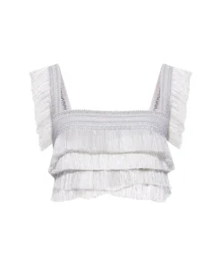 PatBO Metallic Fringe Cropped Top- Matching Sets|Tops & Bodysuits